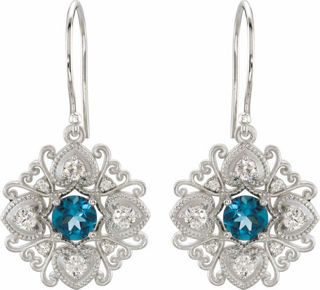 14K White Natural London Blue Topaz & 1/2 CTW Natural Diamond Earrings