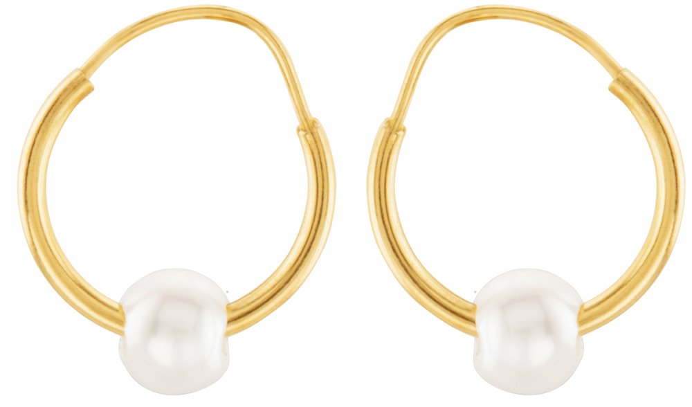 14K Yellow Cultured White Freshwater Pearl Hoop Earrings