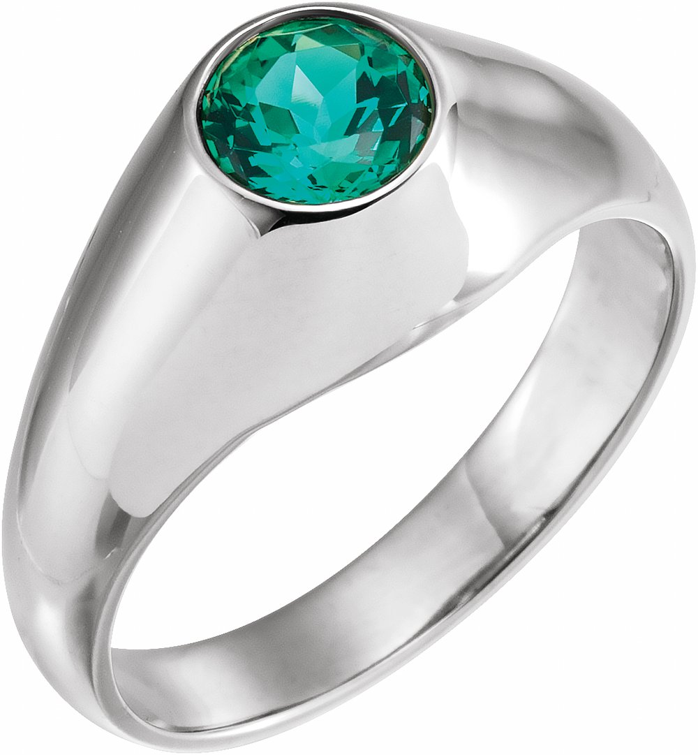 14K White 6.5 mm Round Lab-Grown Emerald Ring