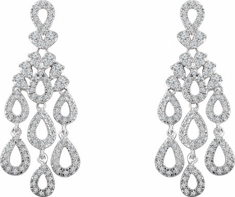 14K White Gold 7/8 CTW Natural Diamond Chandelier Earrings 