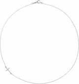 Sterling Silver .04 CTW Natural Diamond Off-Center Sideways Cross 16" Necklace  