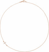 14K Rose Gold .04 CTW Natural Diamond Off-Center Sideways Cross 16" Necklace  