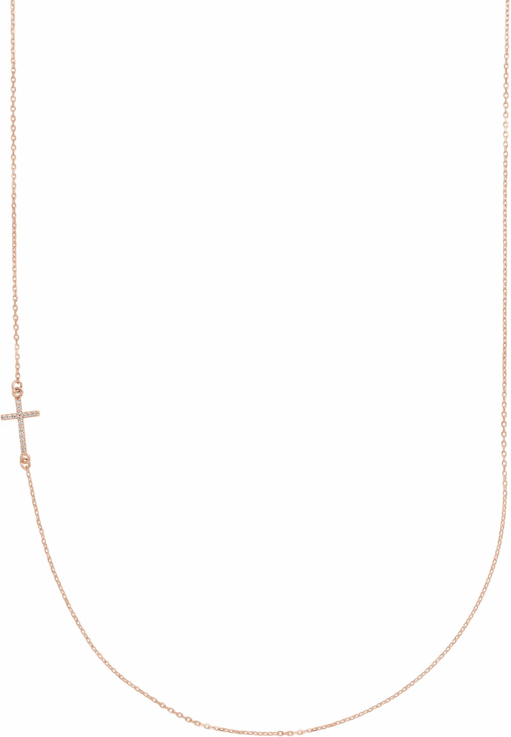 14K Rose Gold .04 CTW Natural Diamond Off-Center Sideways Cross 16" Necklace  