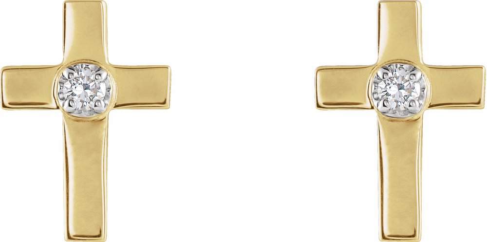 14K Yellow Gold 10x6 mm .04 CTW  Natural Diamond Cross Earrings