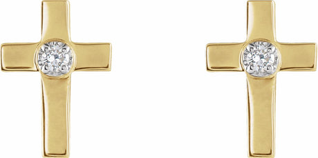 14K Yellow Gold 10x6 mm .04 CTW  Natural Diamond Cross Earrings