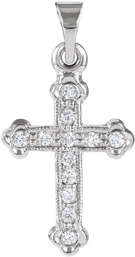 14K White 1/8 CTW Natural Diamond Cross Pendant