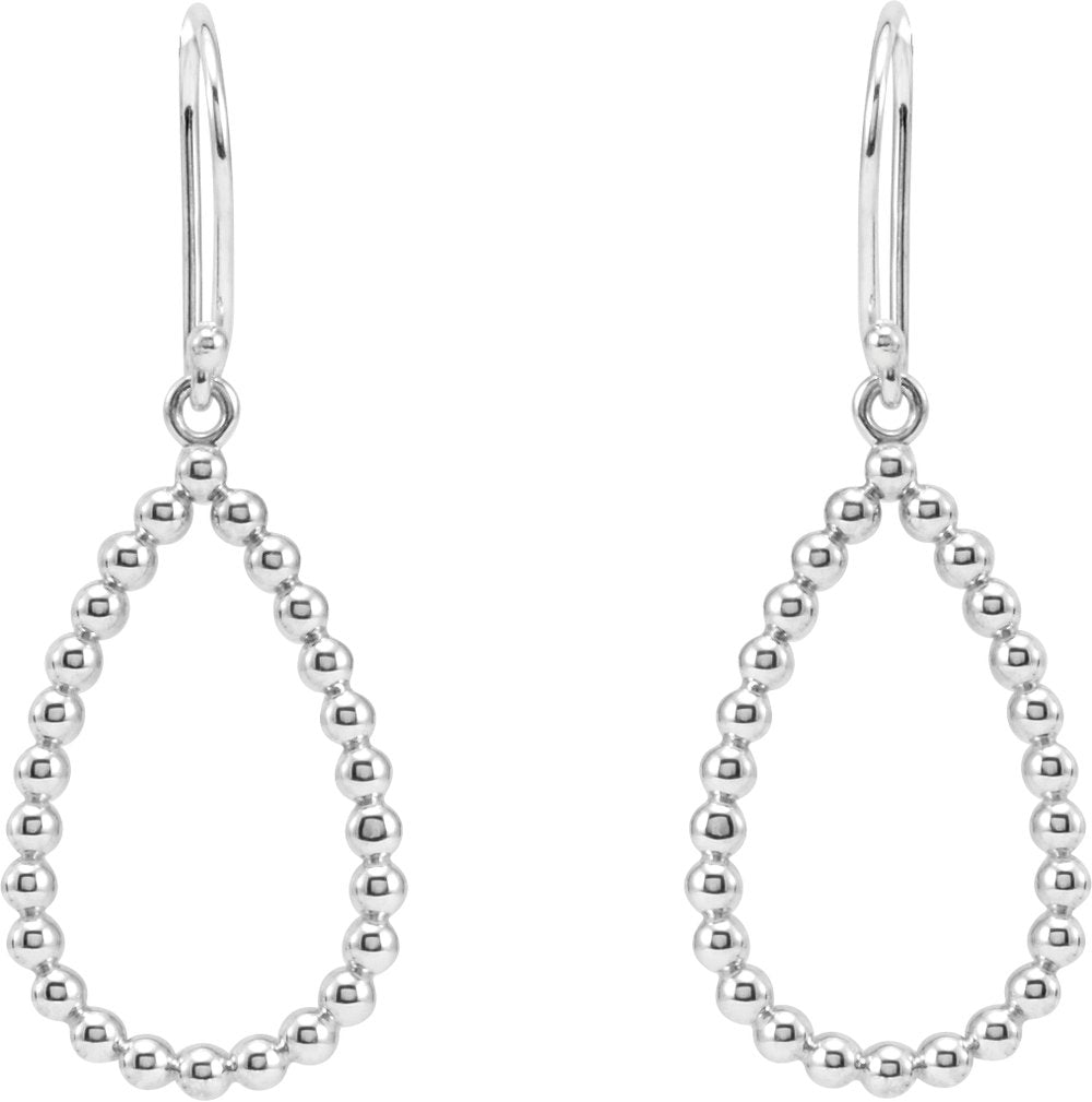 14K White Beaded Teardrop Earrings