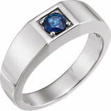 14K White Natural Blue Sapphire Ring