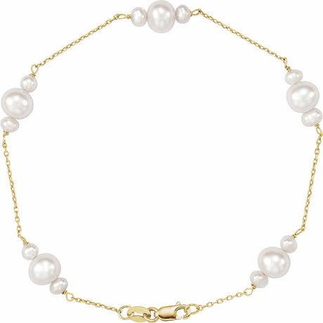 14K Yellow Gold Cultured White Freshwater Pearl 7 1/2" Bracelet