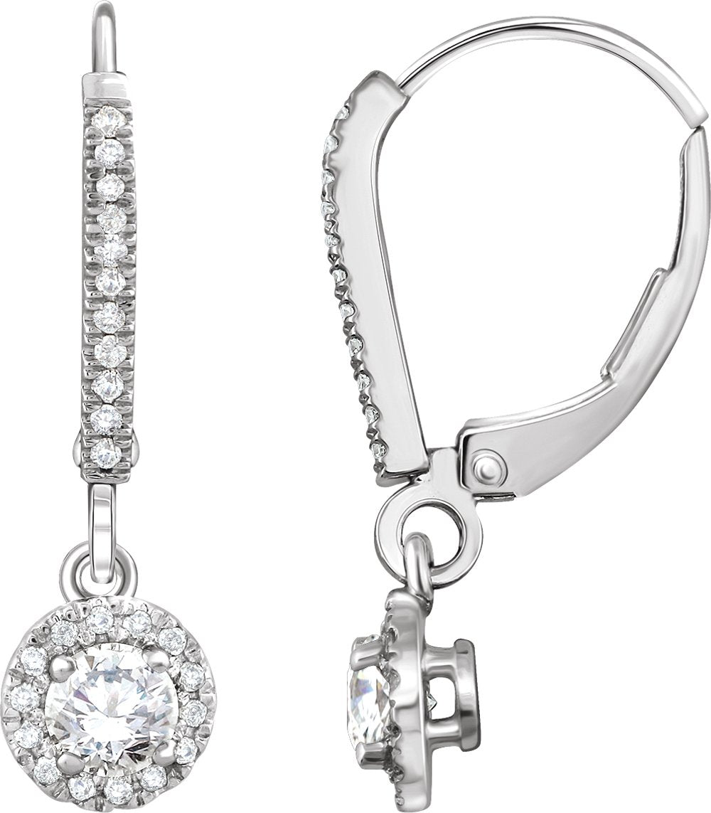 14K White 5/8 CTW Natural Diamond Halo-Style Lever Back Earrings