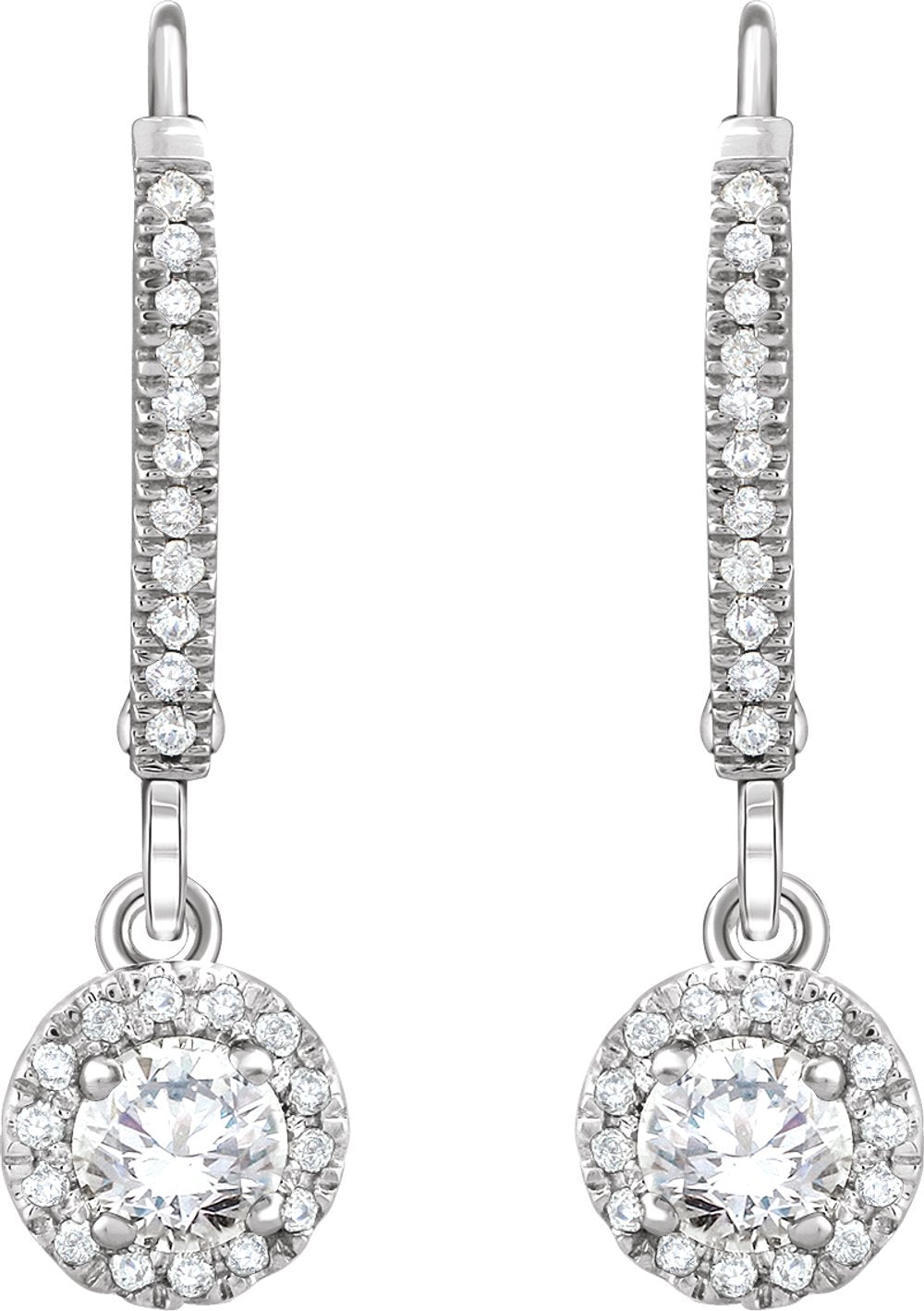 14K White 5/8 CTW Natural Diamond Halo-Style Lever Back Earrings