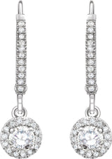 14K White 5/8 CTW Natural Diamond Halo-Style Lever Back Earrings