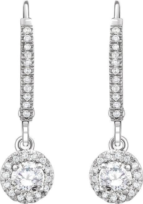 14K White 5/8 CTW Natural Diamond Halo-Style Lever Back Earrings