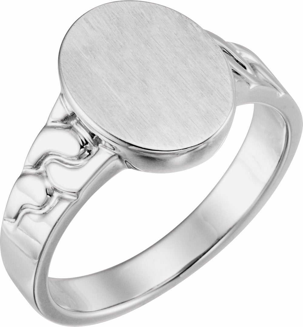 14K White 14x11 mm Oval Signet Ring