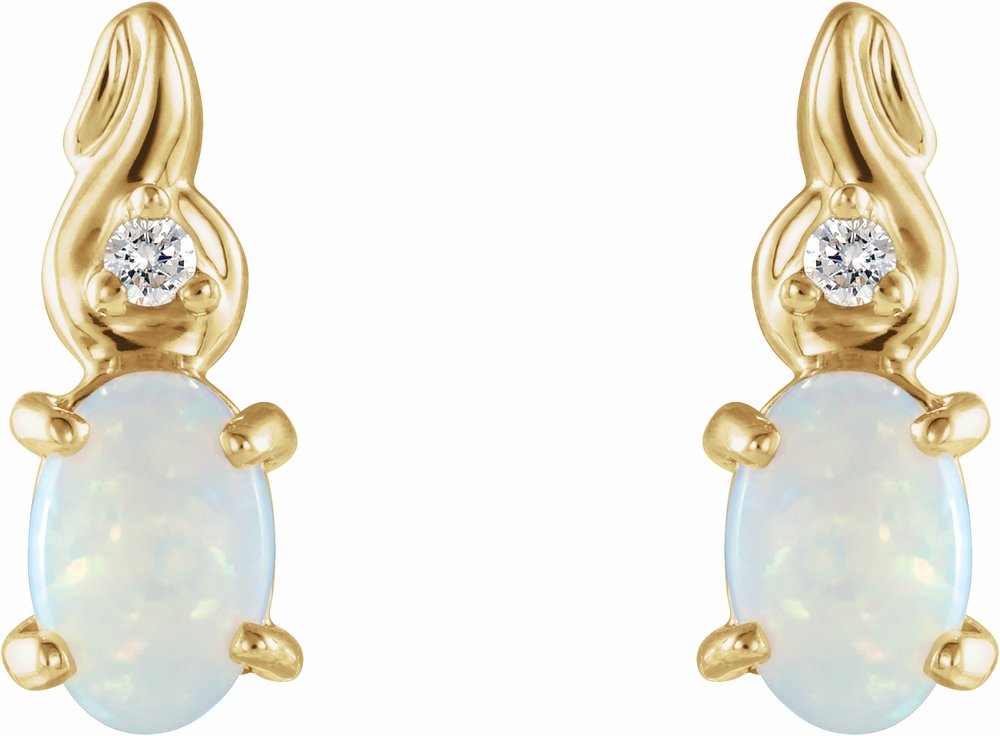 14K Yellow Natural White Opal & .03 CTW Natural Diamond Earrings