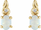 14K Yellow Natural White Opal & .03 CTW Natural Diamond Earrings