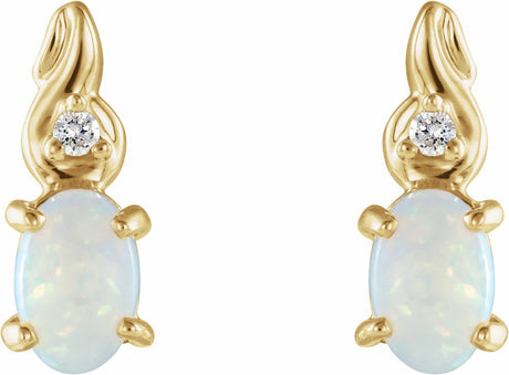 14K Yellow Natural White Opal & .03 CTW Natural Diamond Earrings