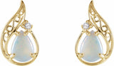 14K Yellow Natural White Opal & .03 CTW Natural Diamond Earrings