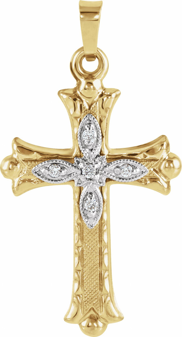 14K Yellow .05 CTW Natural Diamond Hollow Cross Pendant