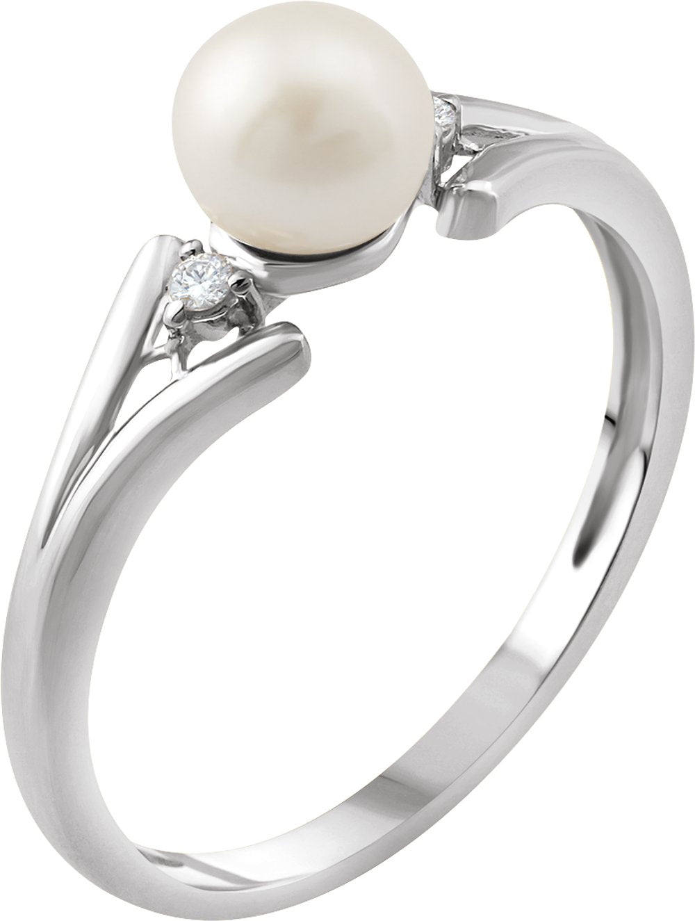 14K White Cultured White Freshwater Pearl & .03 CTW Natural Diamond Ring  