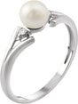 14K White Cultured White Freshwater Pearl & .03 CTW Natural Diamond Ring  