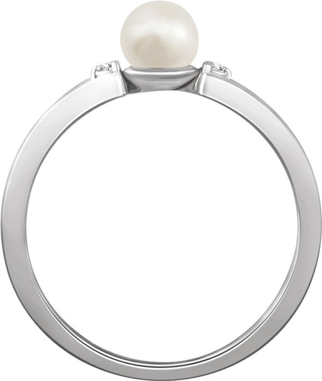 14K White Cultured White Freshwater Pearl & .03 CTW Natural Diamond Ring