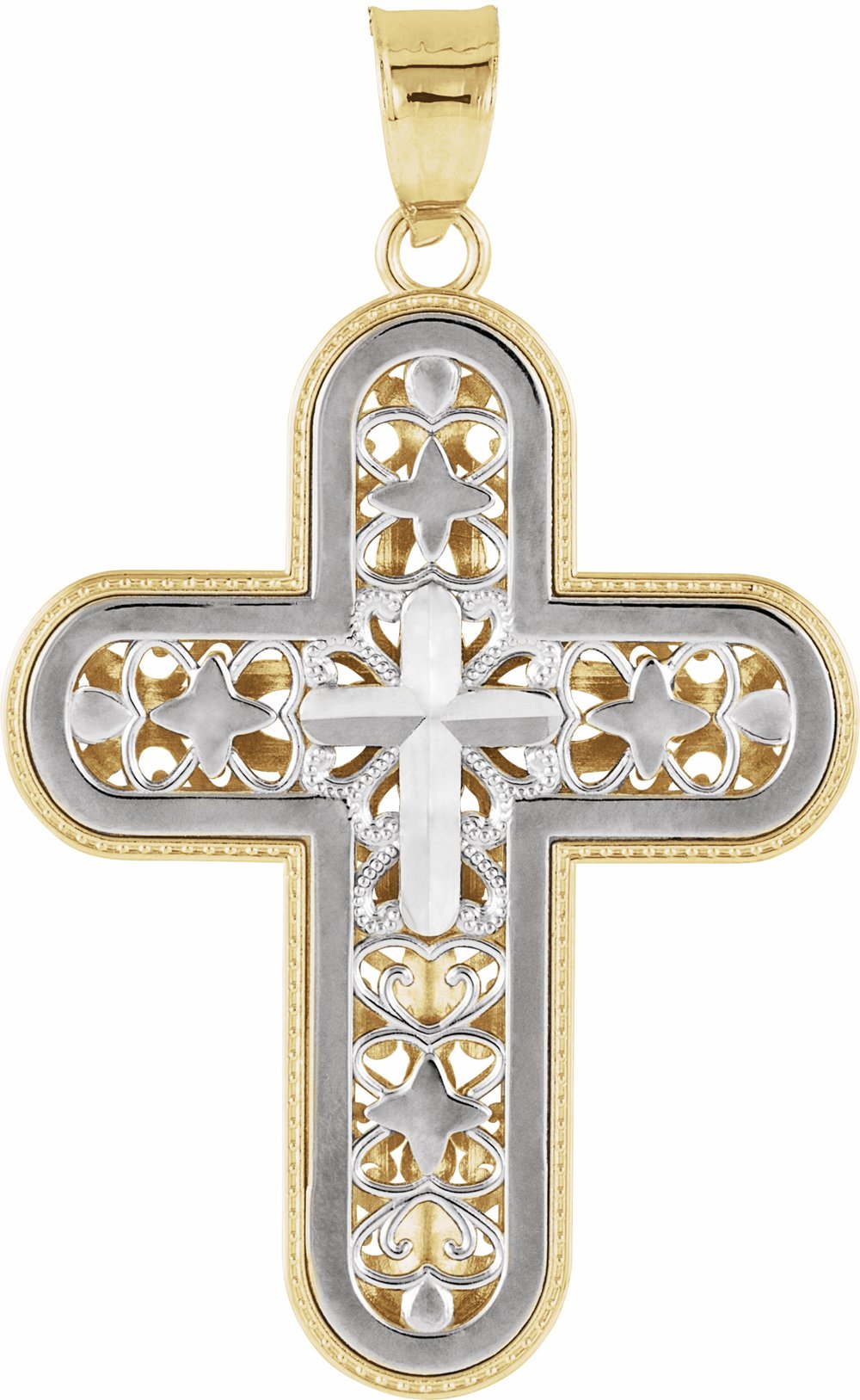 14K White/Yellow Reversible Cross Pendant 