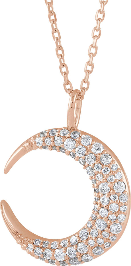 14K Rose 1/3 CTW Natural Diamond Crescent Moon 16-18" Necklace