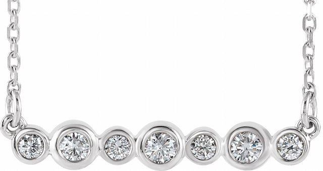 14K White Gold 1/5 CTW Natural Diamond Bezel-Set Bar 16-18" Necklace  