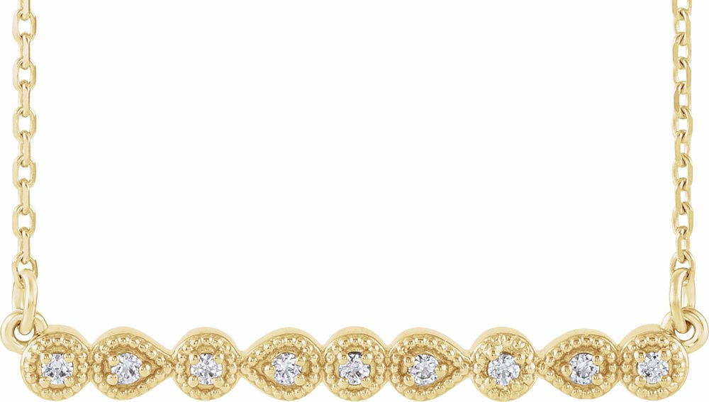 14K Yellow .07 CTW Natural Diamond Milgrain Bar 16-18" Necklace