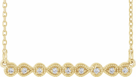 14K Yellow .07 CTW Natural Diamond Milgrain Bar 16-18" Necklace