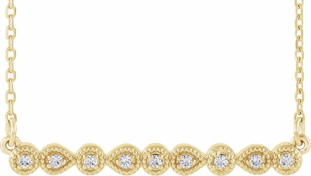 14K Yellow .07 CTW Natural Diamond Milgrain Bar 16-18" Necklace