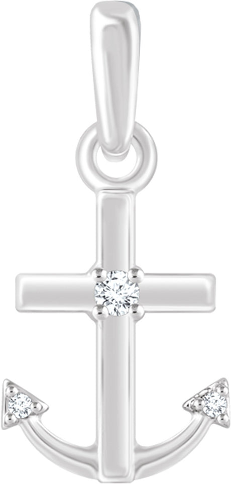 14K White .03 CTW Natural Diamond Anchor Pendant  