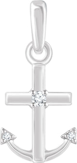 14K White Gold .03 CTW Natural Diamond Anchor Pendant  