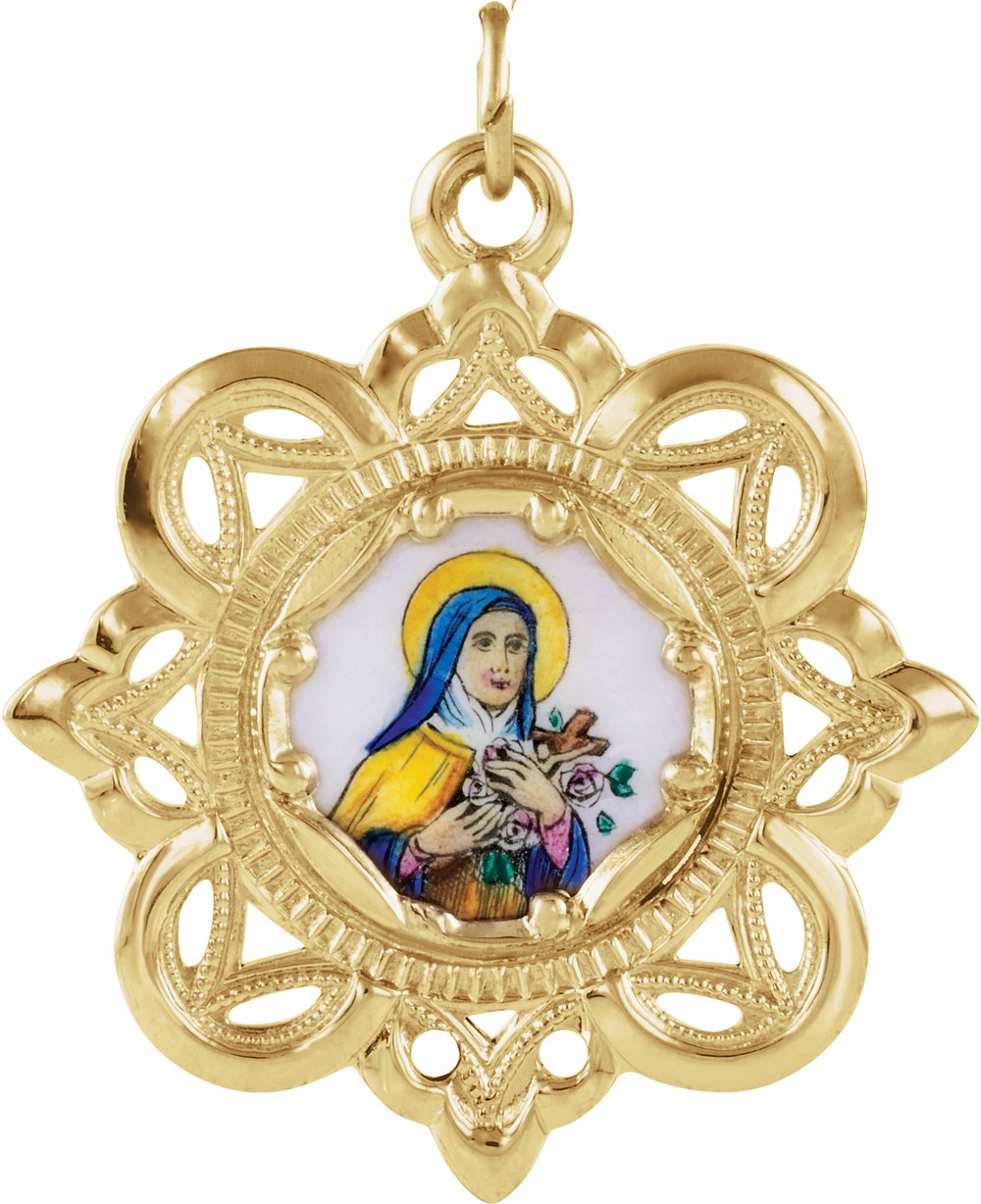 10K Yellow 26x26 mm Enamel St. Theresa Medal