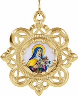 10K Yellow 26x26 mm Enamel St. Theresa Medal