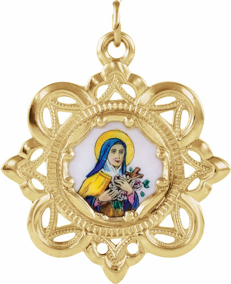 10K Yellow 26x26 mm Enamel St. Theresa Medal