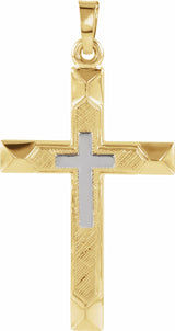 14K Yellow/White 29x19 mm Hollow Cross Pendant