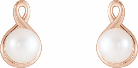 14K Rose Gold Cultured White Freshwater Pearl Earrings 