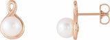 14K Rose Gold Cultured White Freshwater Pearl Earrings 