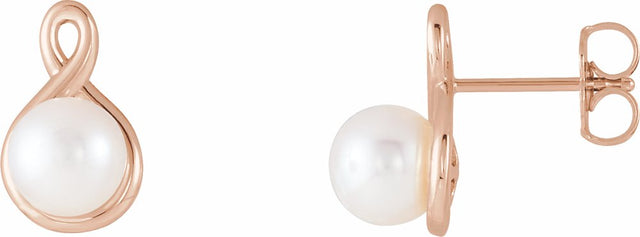 14K Rose Gold Cultured White Freshwater Pearl Earrings 