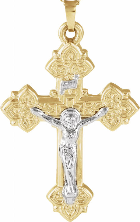 14K Yellow/White Hollow Crucifix Pendant