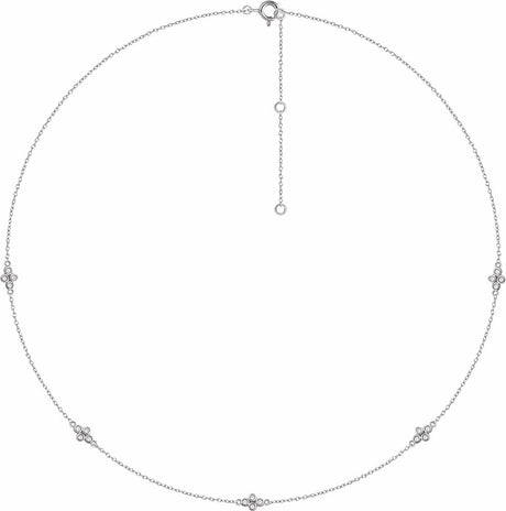 14K White 1/6 CTW Natural Diamond 5-Station 16-18" Necklace