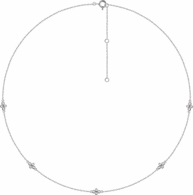 14K White 1/6 CTW Natural Diamond 5-Station 16-18" Necklace