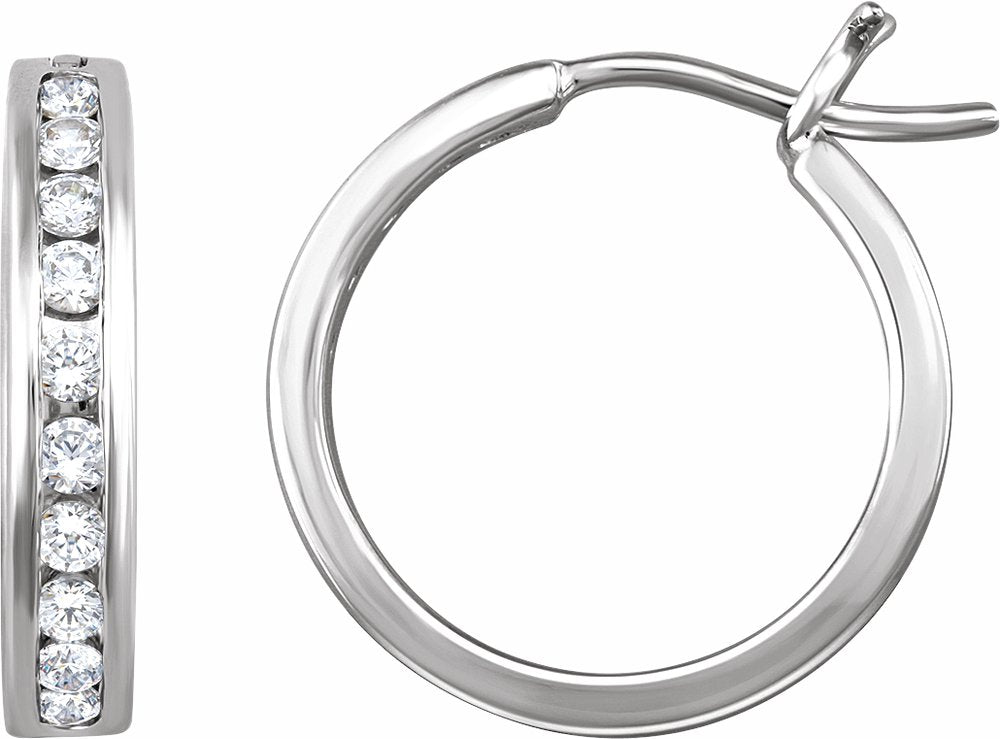 14K White Gold 1/2 CTW Natural Diamond Channel-Set 16.5 mm Hoop Earrings  