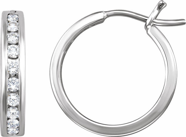 14K White Gold 1/2 CTW Natural Diamond Channel-Set 16.5 mm Hoop Earrings  