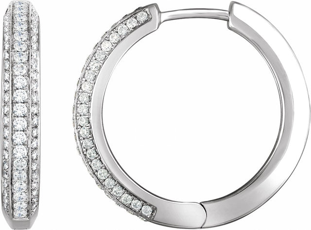 14K White Gold 3/4 CTW Natural Diamond Hinged Hoop Earrings