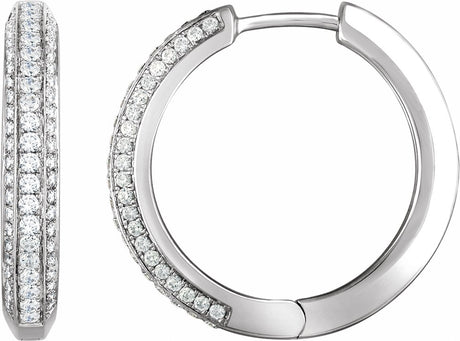 14K White Gold 3/4 CTW Natural Diamond Hinged Hoop Earrings