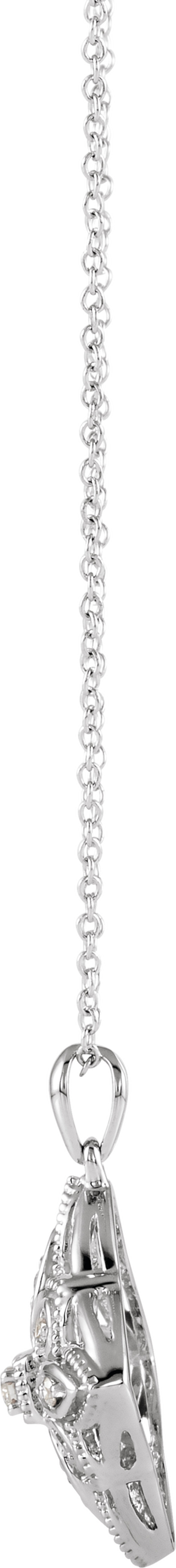 14K White Gold  1/10 CTW Natural Diamond Granulated Filigree 16-18" Necklace
