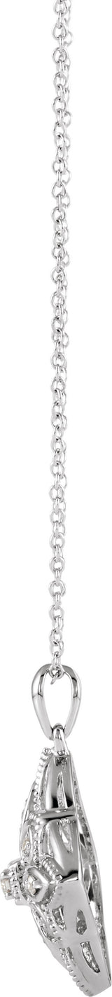 14K White Gold  1/10 CTW Natural Diamond Granulated Filigree 16-18" Necklace